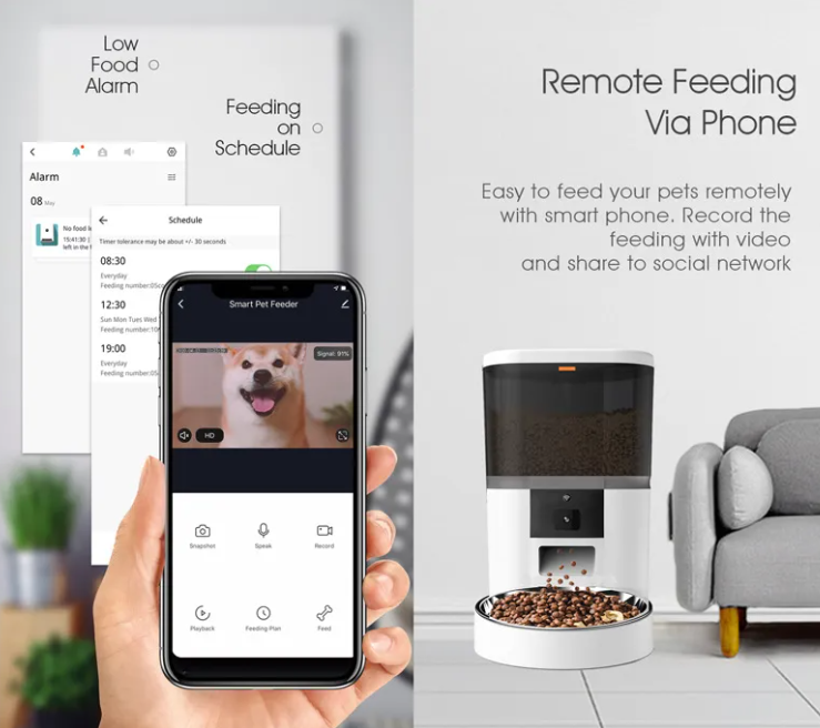 Automatic Pet Feeder for Cats & Dogs – 4L & 6L with Video or Button Control