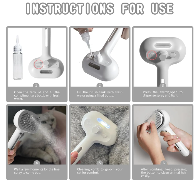 Pet Hair Spray Brush with Built-in Water Tank – For Cats & Dogs