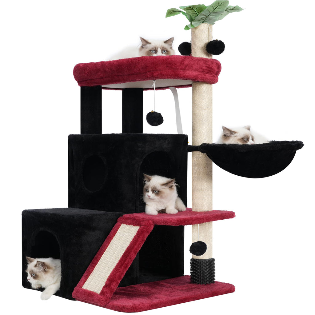 Gitelsnour 51" Cat Tree Tower with Condo, Hammock & Scratching Posts – Black & Red