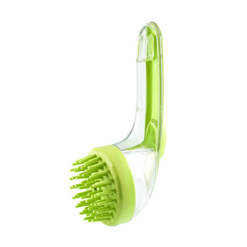 Pet Shower & Grooming Brush – Soft Bristle Bath Brush with Shampoo Dispenser for Cats & Dogs