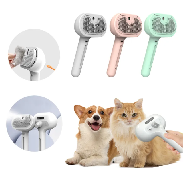 Self-Cleaning Pet Comb with Mist Spray & USB Charging – For Cats & Dogs