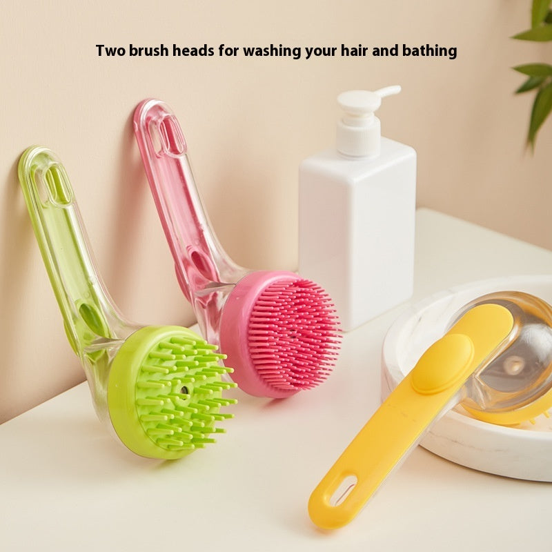 Pet Shower & Grooming Brush – Soft Bristle Bath Brush with Shampoo Dispenser for Cats & Dogs