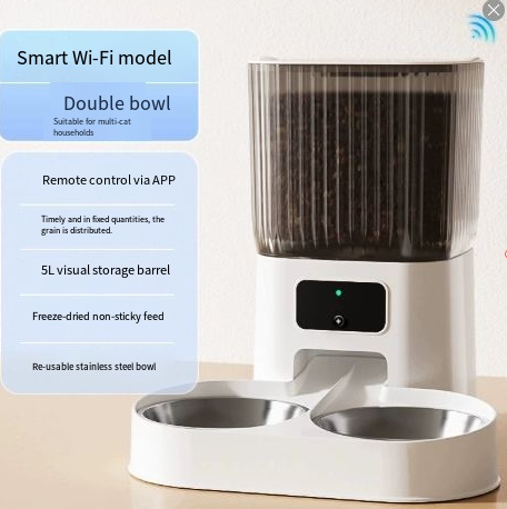 5L WiFi Smart Pet Feeder with Video Monitoring & Stainless Steel Bowls
