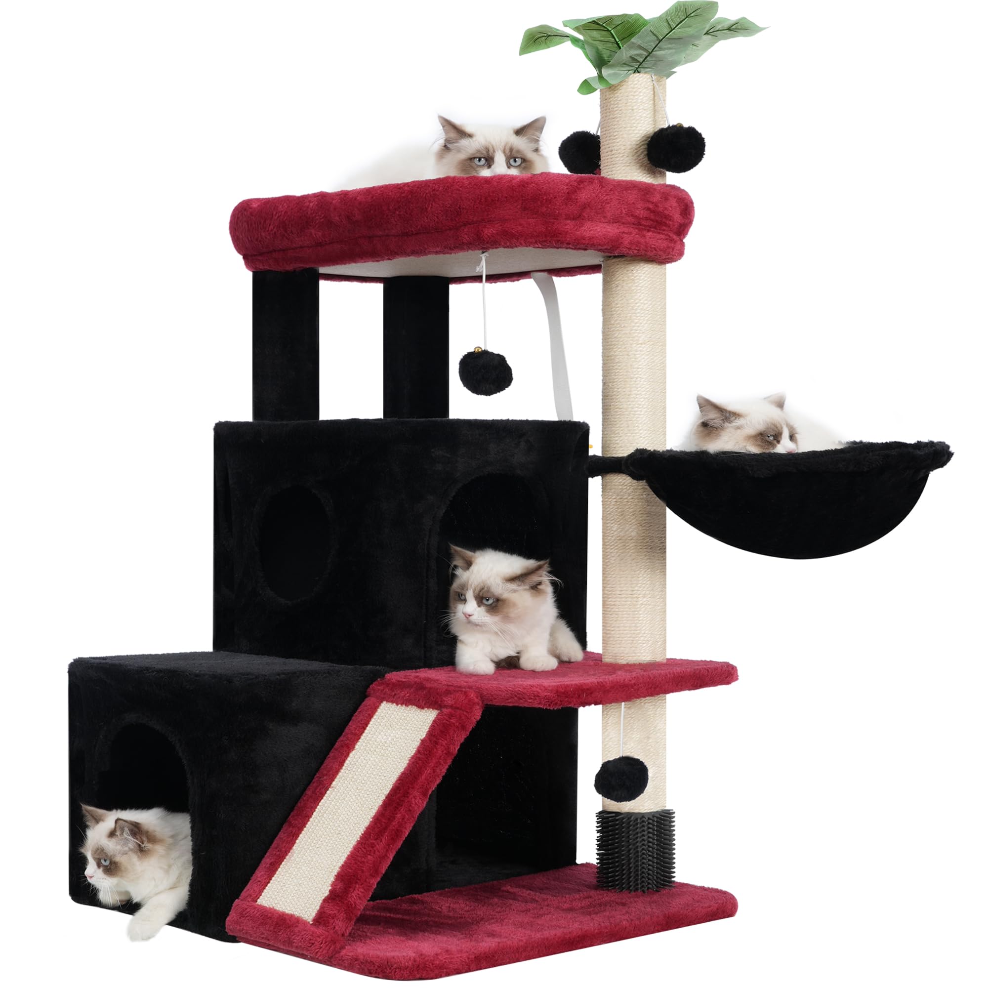 Gitelsnour 51" Cat Tree Tower with Condo, Hammock & Scratching Posts – Black & Red