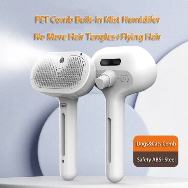 Self-Cleaning Pet Comb with Mist Spray & USB Charging – For Cats & Dogs